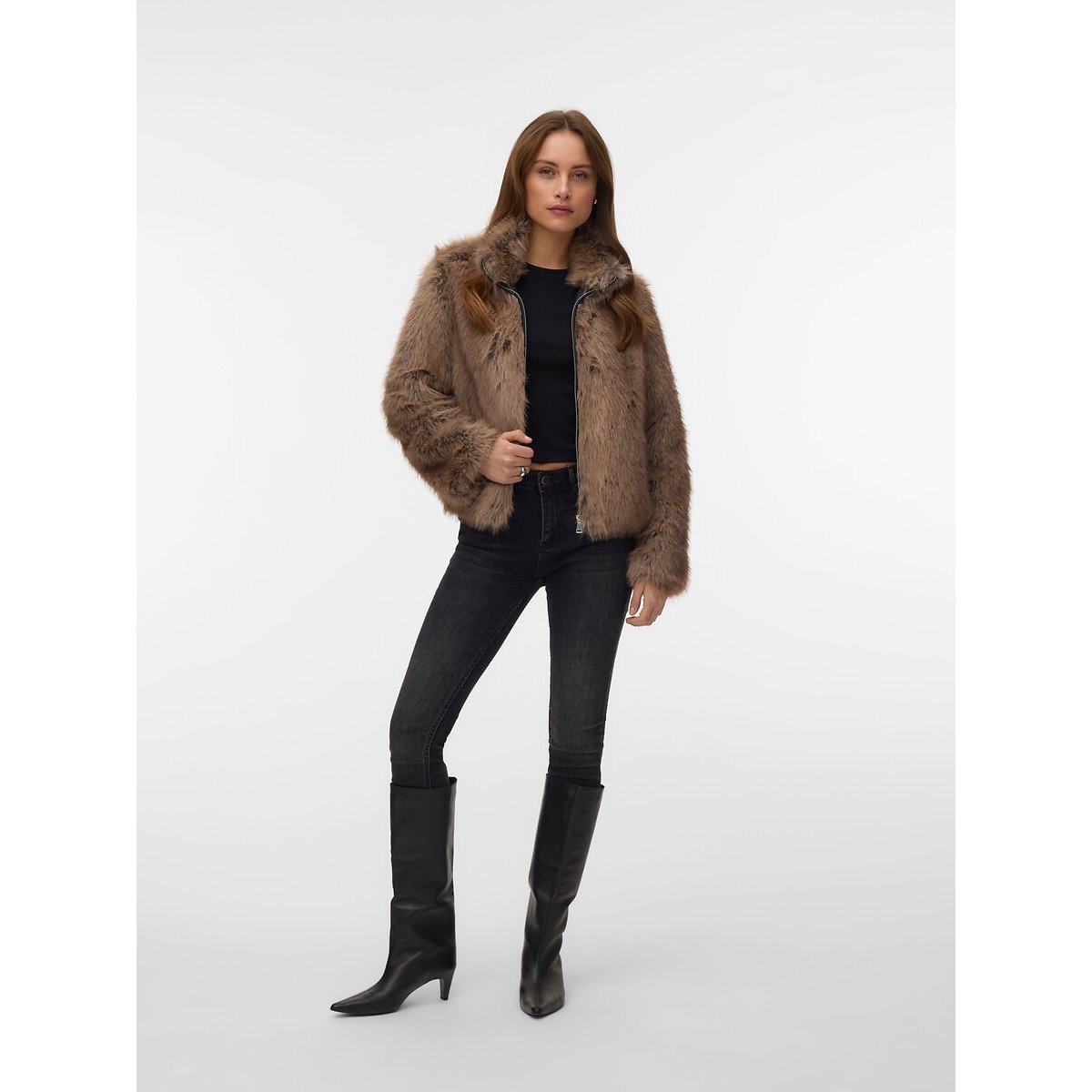 Manteau court en fourrure d'imitation beige, VERO MODA