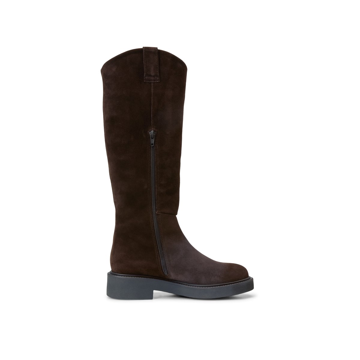 Bottes à tige haute, modèle Perla en cuir velours souple marron foncé, MARC O'POLO