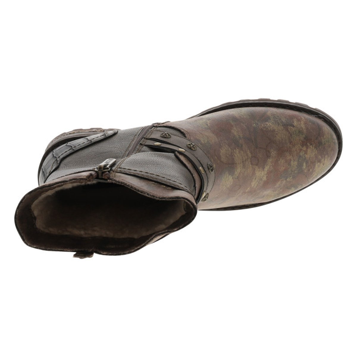 Boots bronze à talon décroché moyen avec des motifs floraux sur l'empeigne bronze, MUSTANG