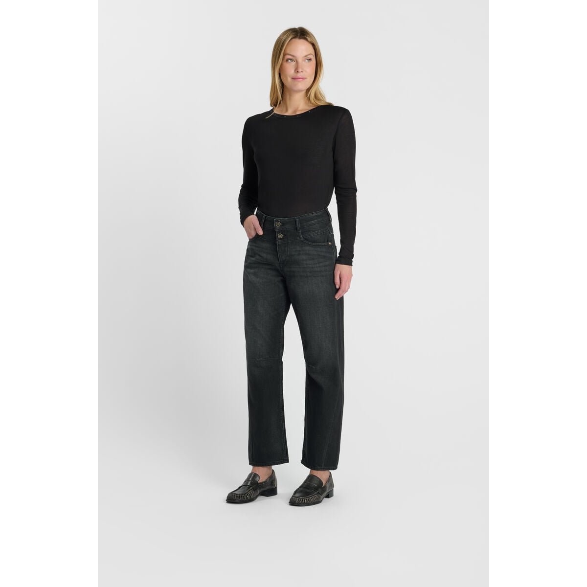 Jeans loose, large balloon , longueur 34 black / black, LE TEMPS DES CERISES