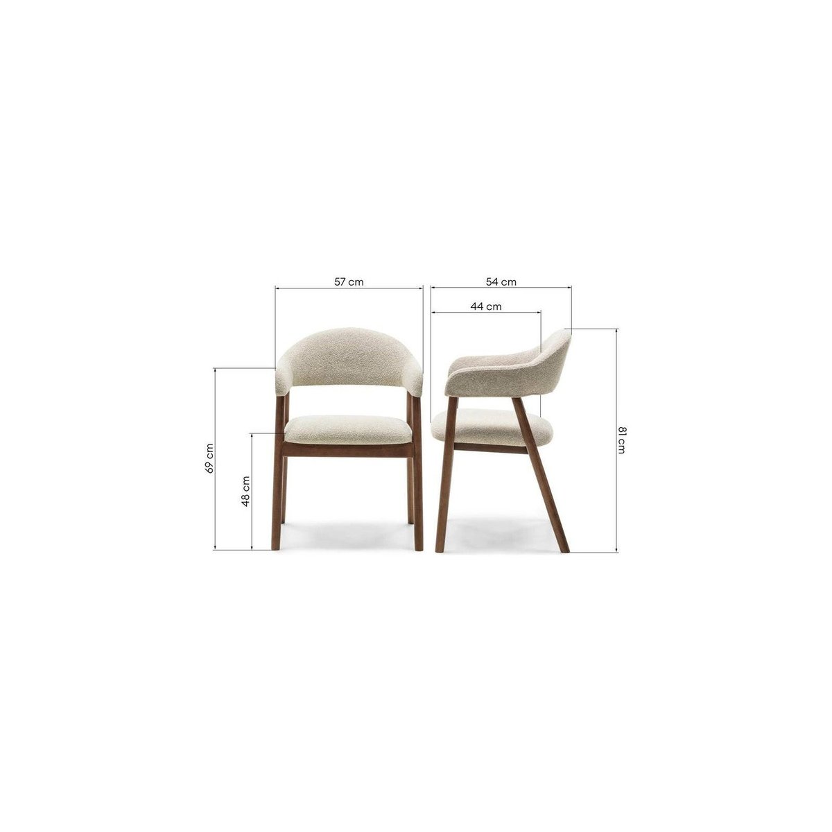 Chaise en bouclé collection LARIS beige foncé et chêne naturel, RECOLLECTION