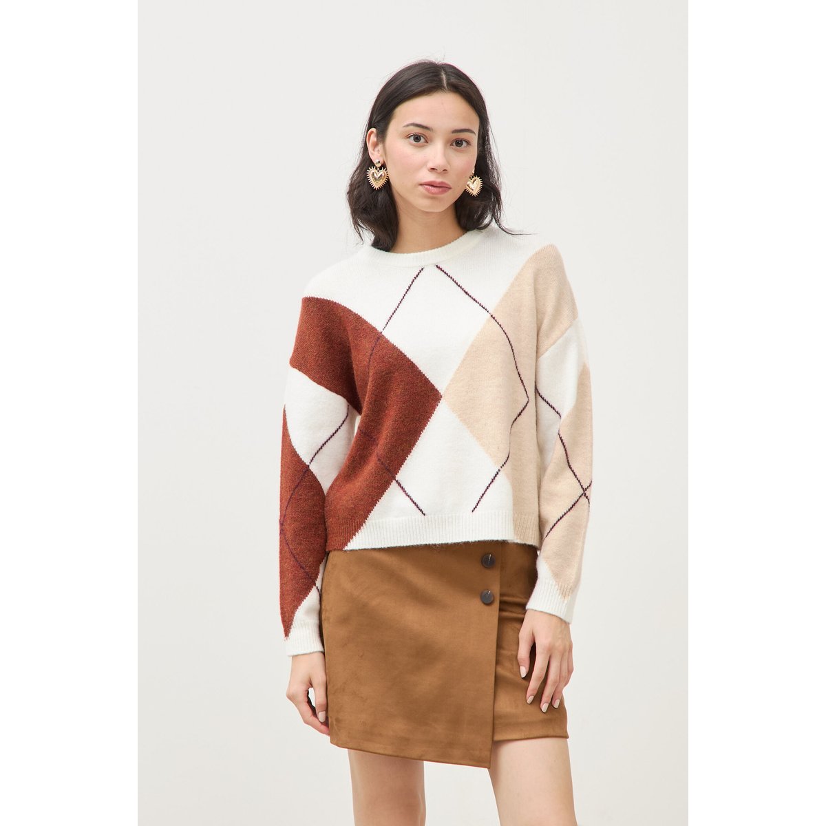 Pull col rond manches longues ecru, BONOBO