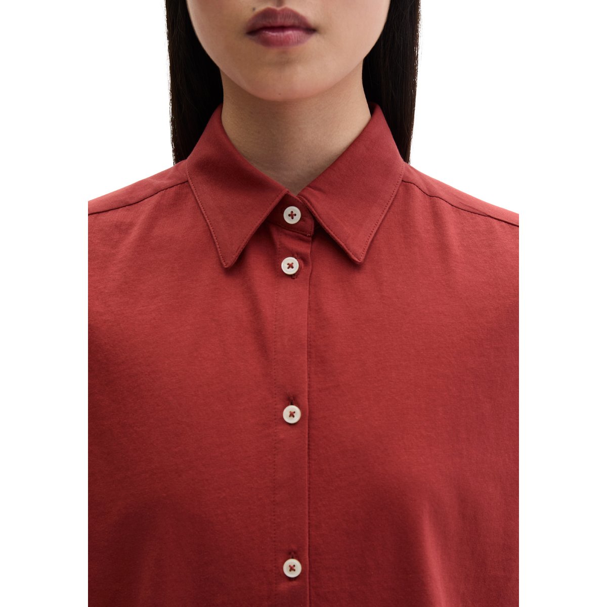 Blouse en jersey large en mélange de matériaux rouge foncé, MARC O'POLO