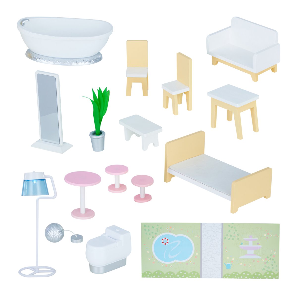 Maison Poupée 3 étages avec 16 accessoires, Bois, DREAMLAND blanc, TEAMSON KIDS