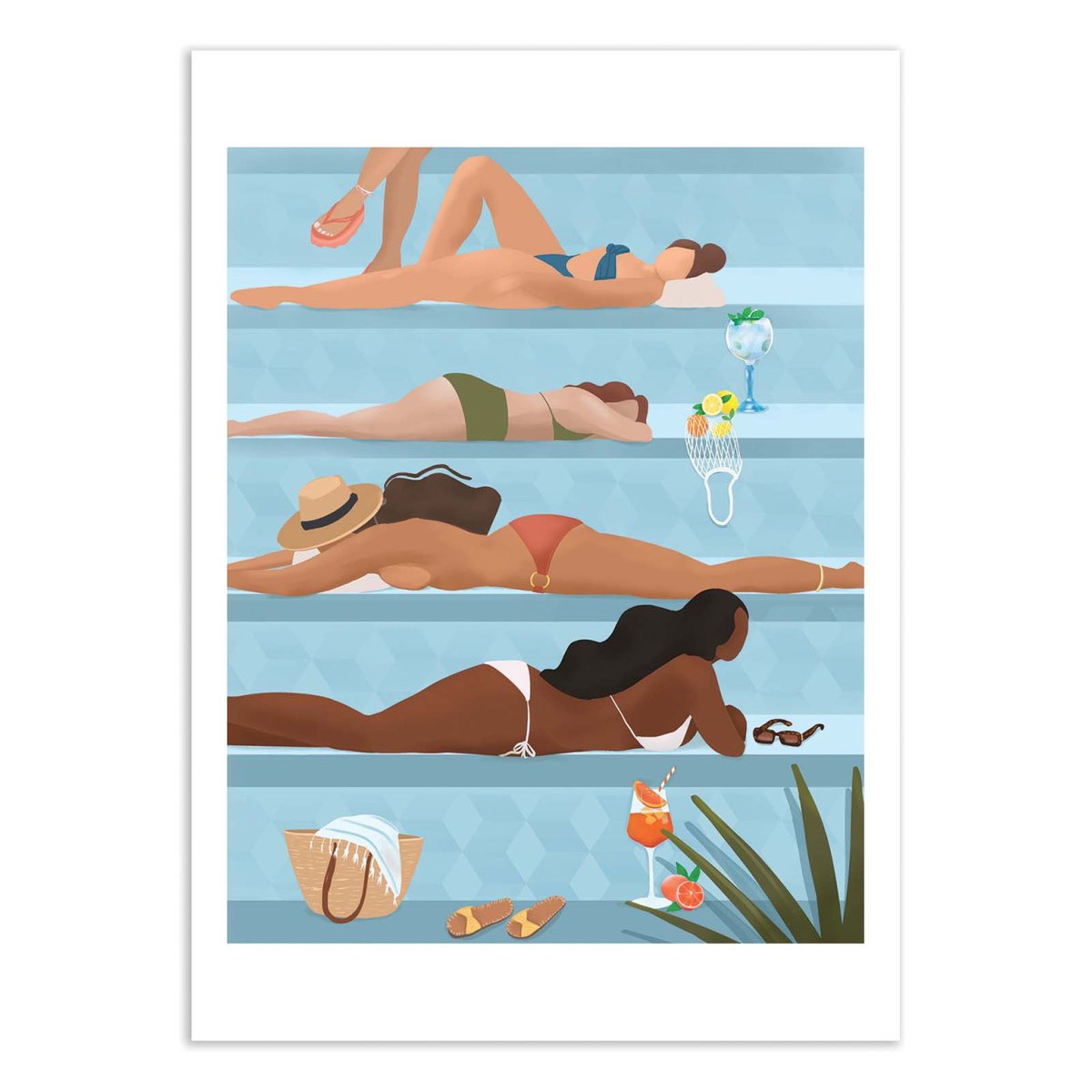 Affiche d'art - Ladies by the pool - Petra Lizde bleu, WALL EDITIONS
