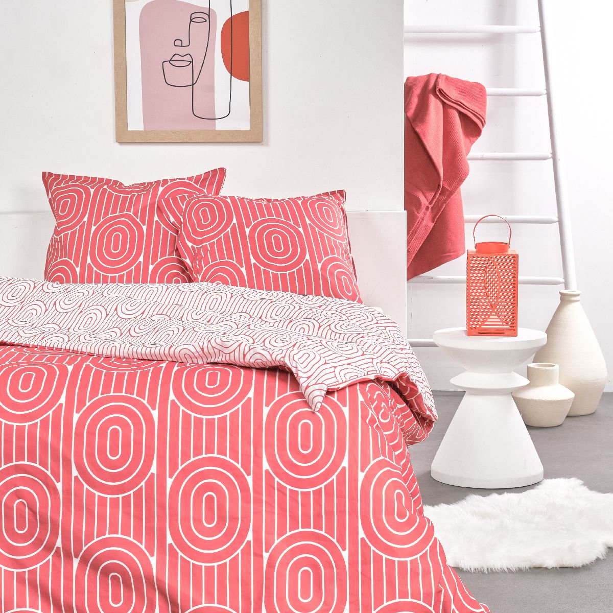 Parure de lit imprimé Graphique coton SUNSHINE VAL rouge, TODAY