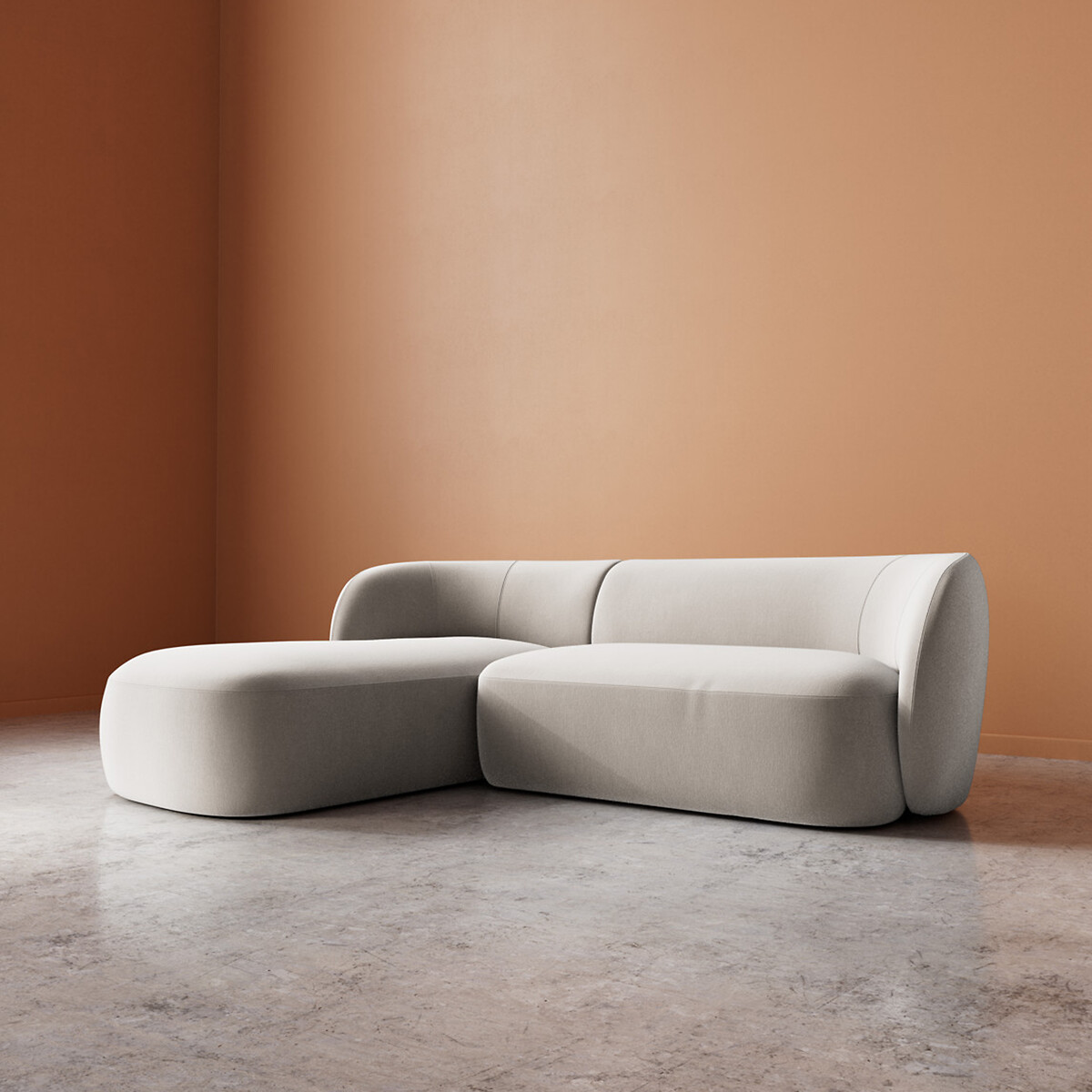 Alban Crushed Velvet Corner Chaise Sofa ecru , SWOON