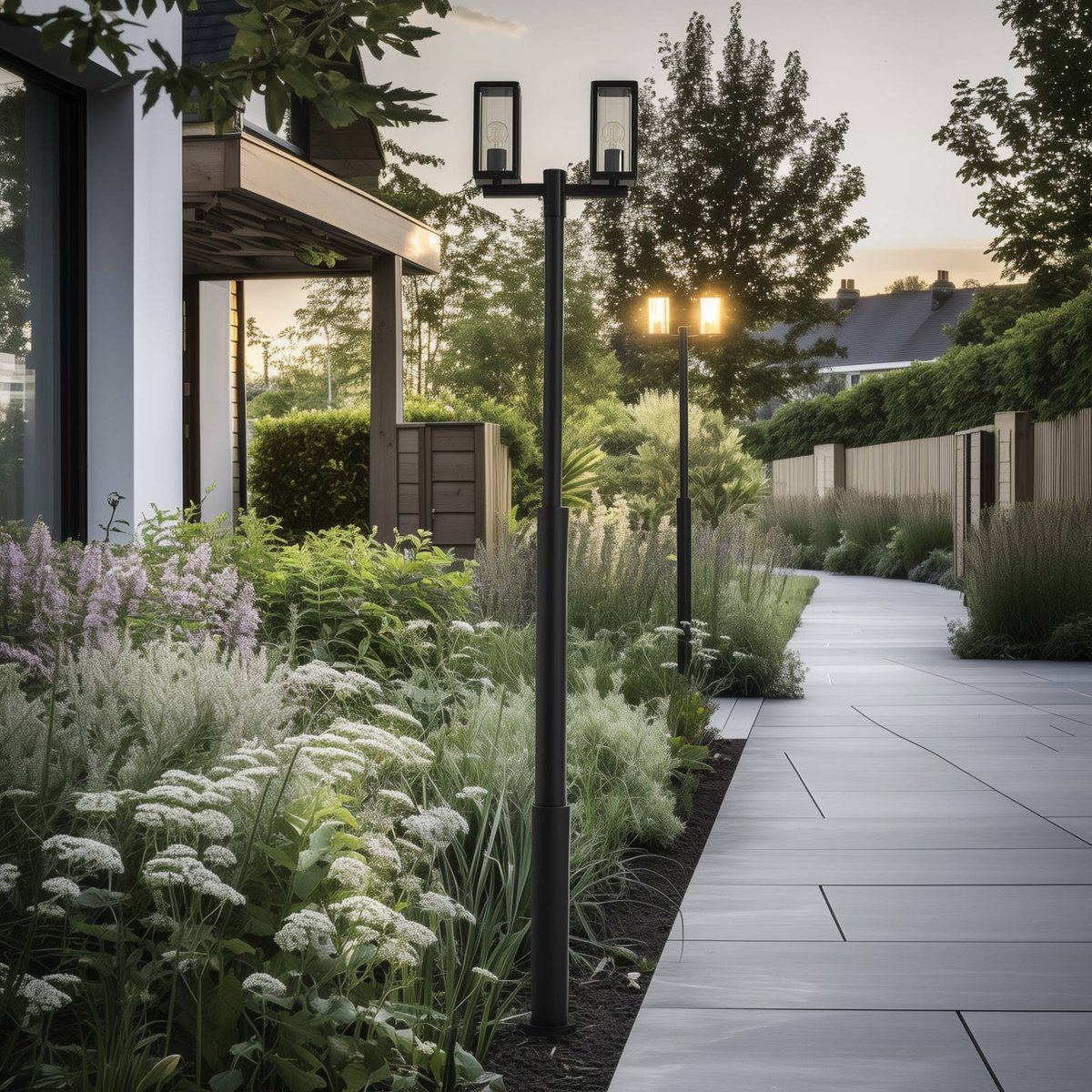 Lampadaire extérieur en aluminium moderne noir, LUCANDE