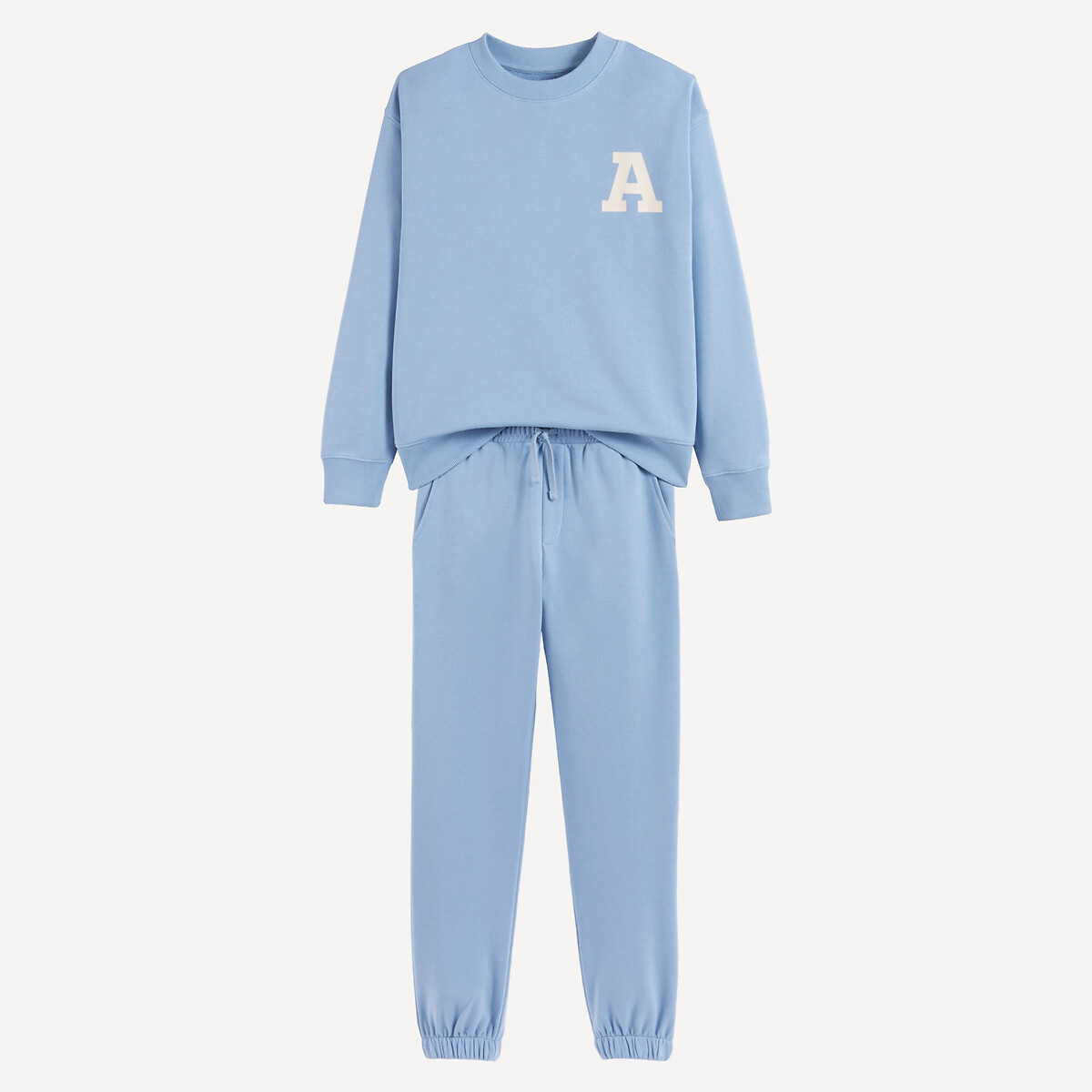 Ensemble 2 pièces en molleton, sweat col rond et pantalon de jogging bleu, LA REDOUTE COLLECTIONS