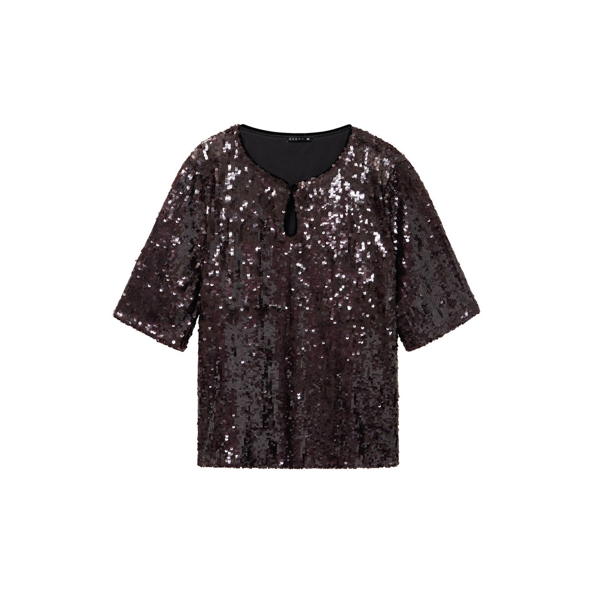 T-shirt à sequins manches courtes marron foncé, BREAL