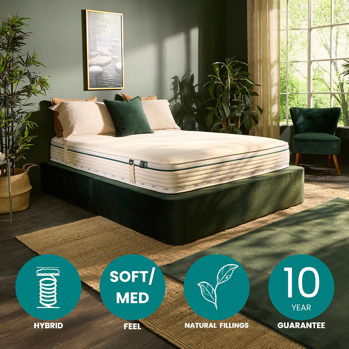 Jay-Be® Natural Fresh Bamboo Hybrid 2000 e-Pocket Mattress ecru/green, JAY-BE