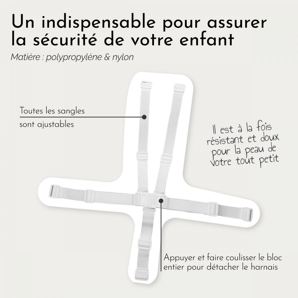 Harnais de sécurité chaise haute Délice blanc, MONSIEUR BEBE