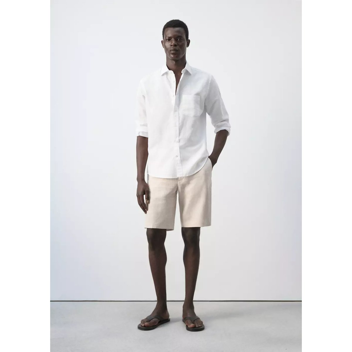 Chemise en coton de lin à coupe régulière blanc, MANGO MAN