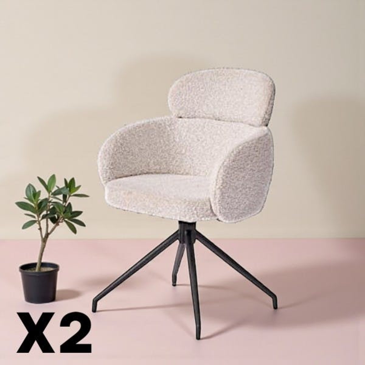 Fauteuil de table pivotant beige bouclette (lot de 2) LOMBARDIE beige, PIER IMPORT