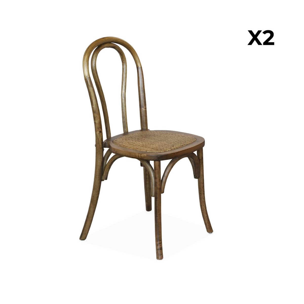 Chaise vintage bois et rotin (lot de 2) BASTILLE marron vieilli, SWEEEK