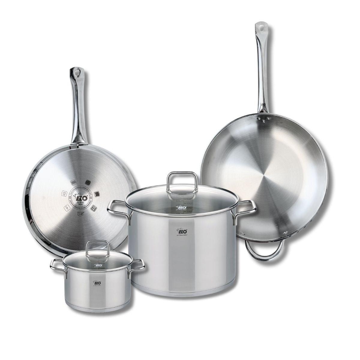 Batterie 2 poêles 28/32cm + 2 faitouts 16/26cm PROFI CITRIN inox, ELO