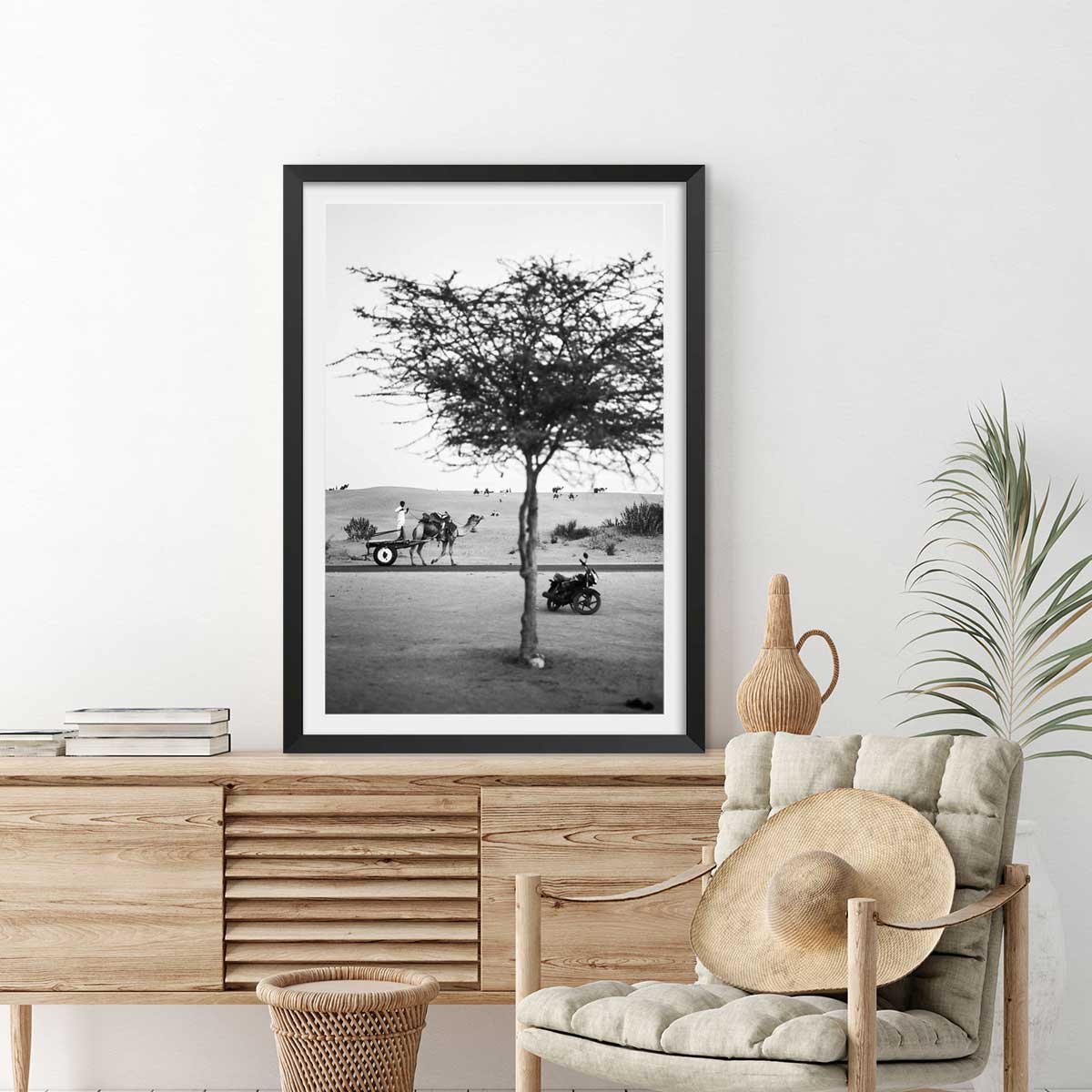 Poster photo paysage ""jaisalmer, rajasthan"" affiche + cadre en bois - noir, HEXOA