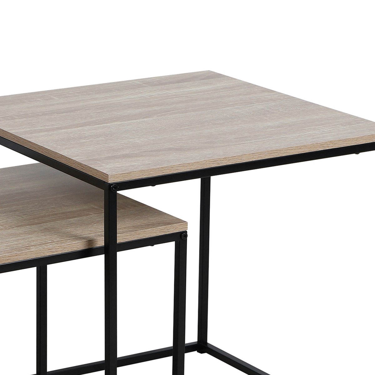 Set de 3 tables basses gigognes bois et métal noir 50x50x50cm bois, WADIGA