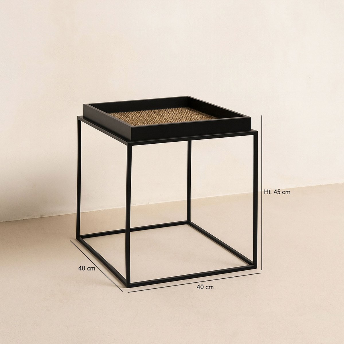 Meuble d'appoint en noix de coco et pieds en métal, LAMAI naturel-noir, NOW'S HOME