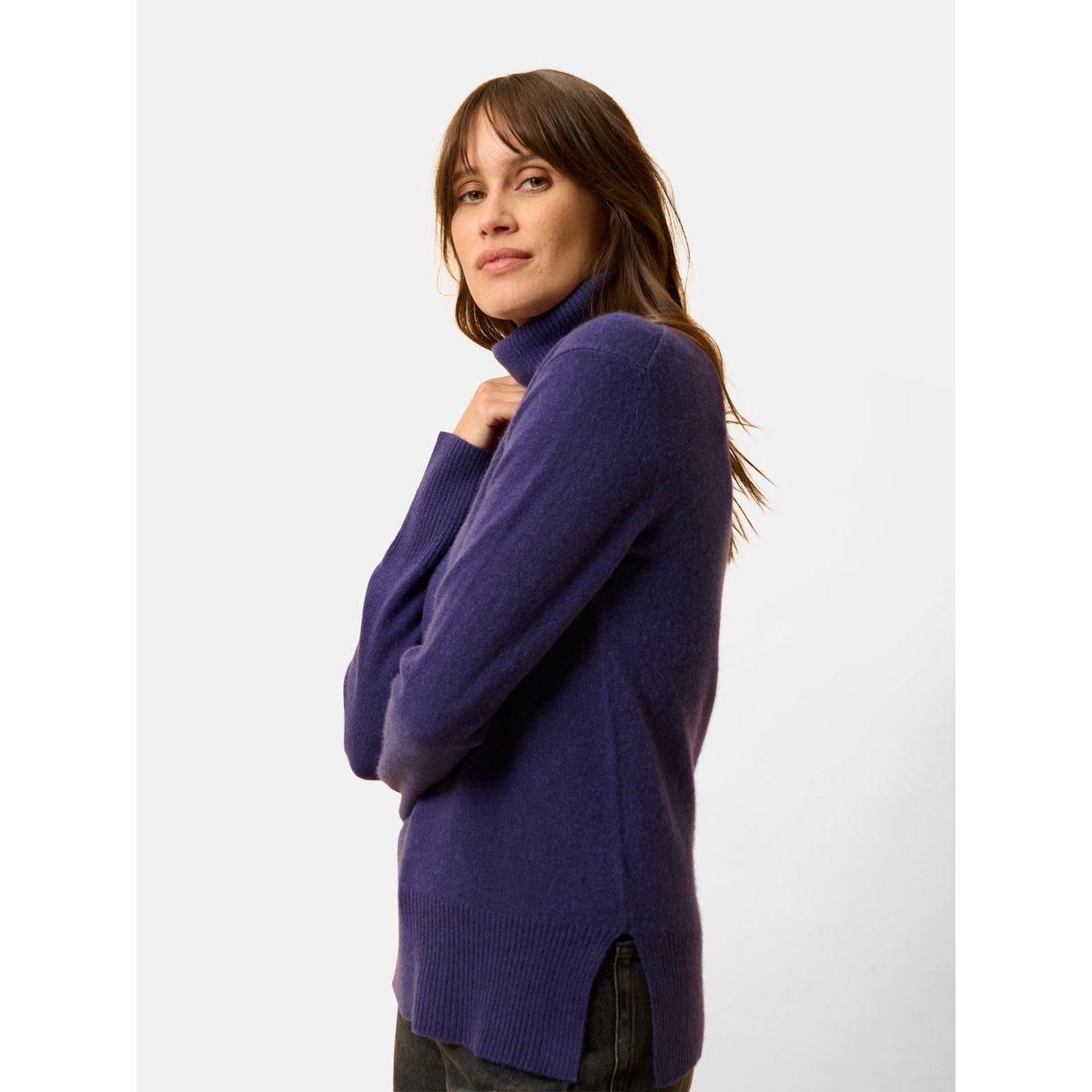 Pull Col Roulé Purple Lexie violet foncé, JUST CASHMERE