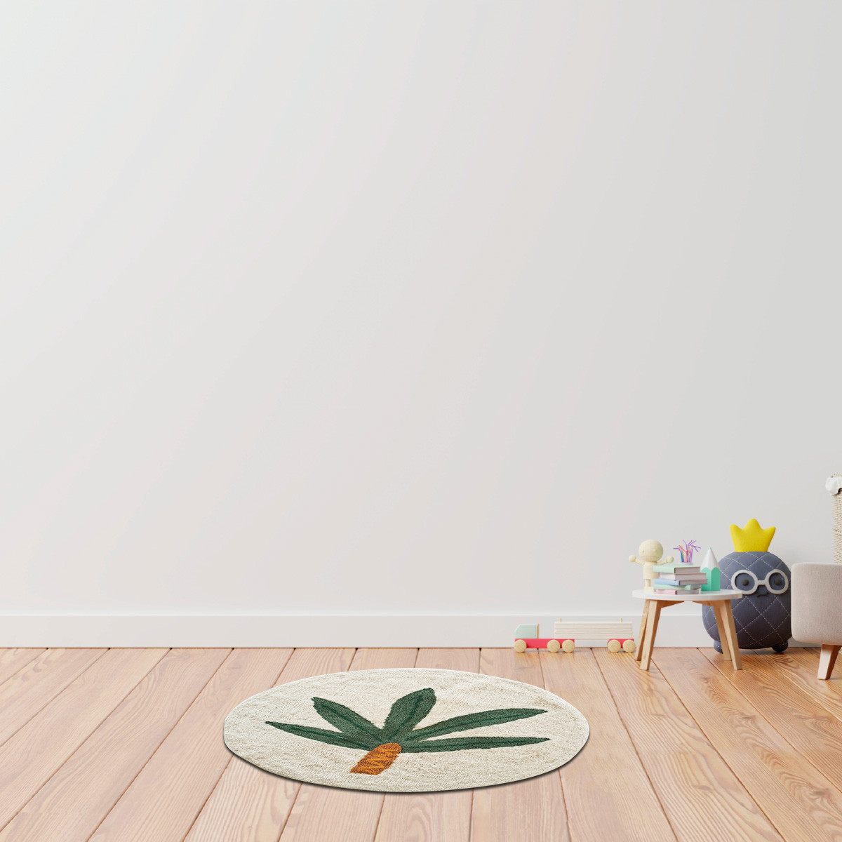 Tapis enfant rond palmier en coton PALMIER blanc, FUTURE HOME
