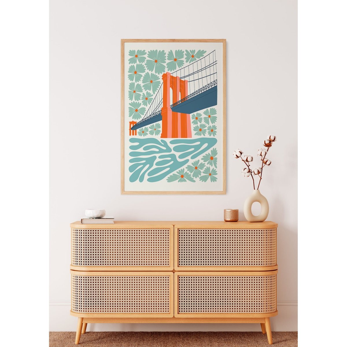 Affiche New York Brooklyn Bridge blanc, L'AFFICHERIE