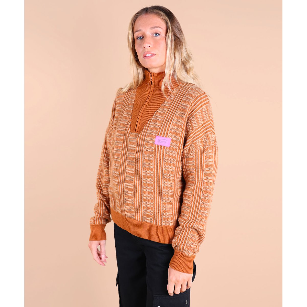 Pull turtleneck demi zippé TANNING spice brown, OXBOW