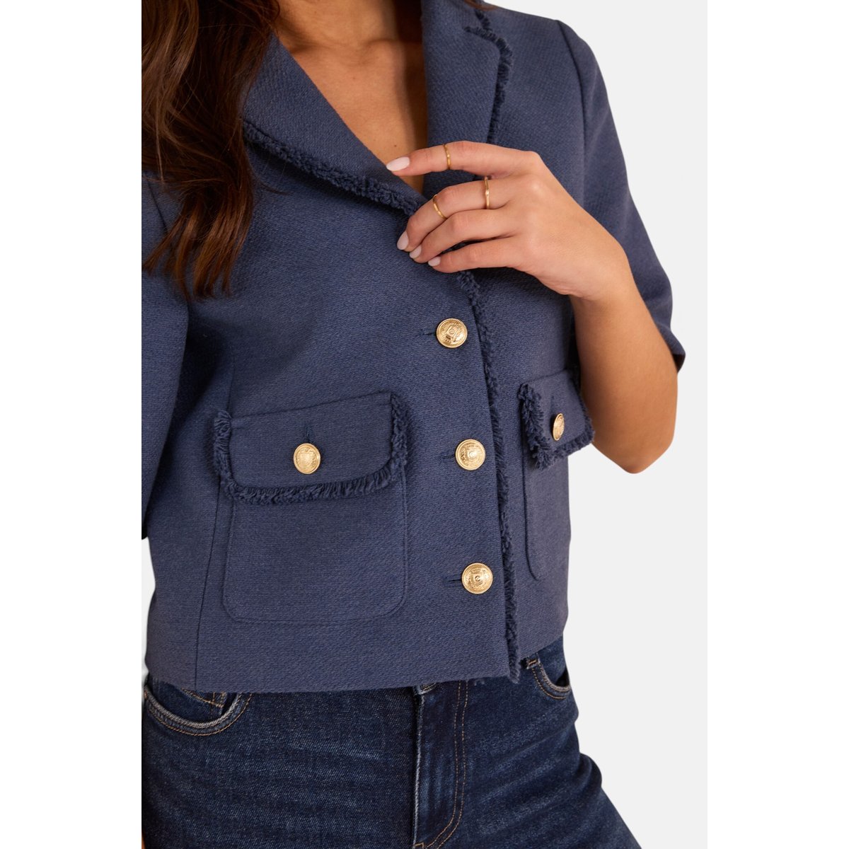 Veste de tailleur tweed en coton mélangé VALENCE denim brut, Maison 123