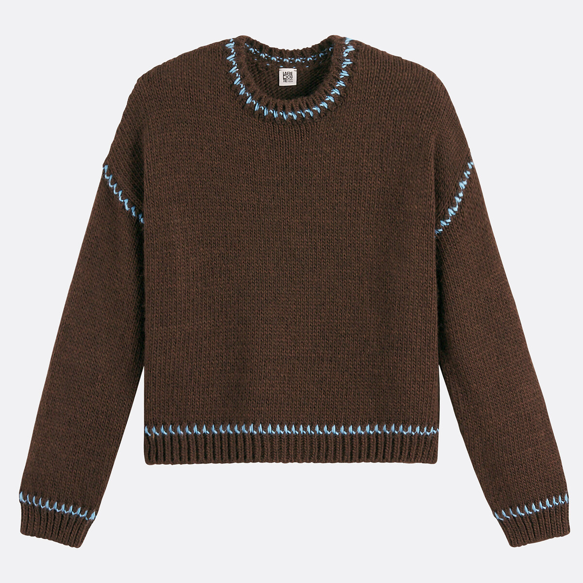 Chunky Knit Jumper with Crew Neck brown/blue, LA REDOUTE COLLECTIONS