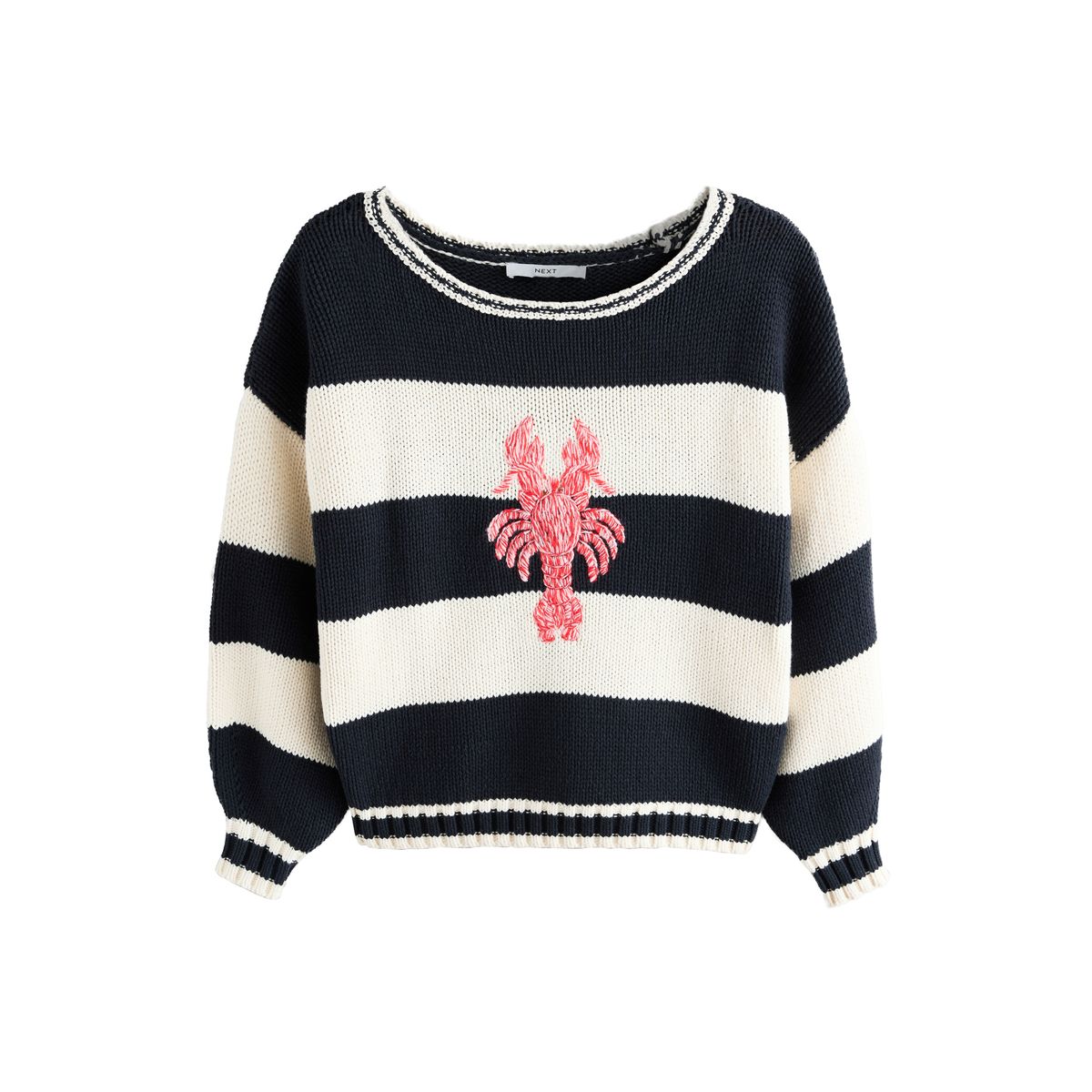Pull à épaules dénudées en coton majoritaire rayures homard marine/blanches, NEXT