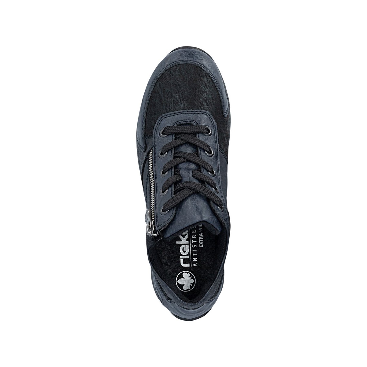 Sneakers bleu marine à talon plat pourvues de lacets et d'un zip bleu foncé, RIEKER