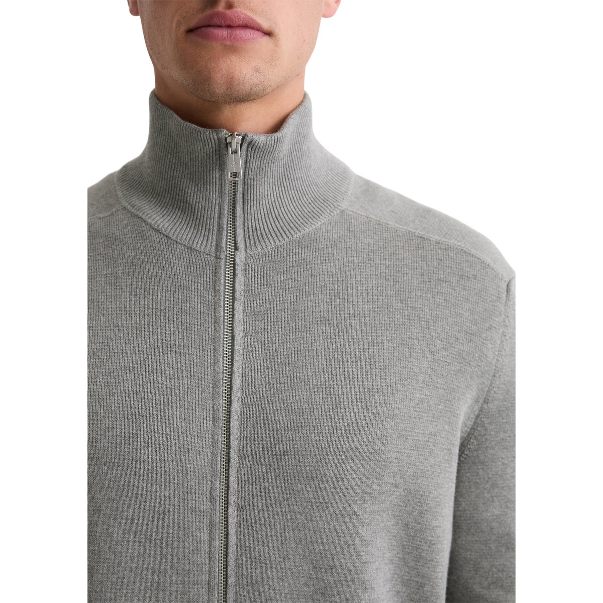 Cardigan zippé regular en pur coton bio gris, MARC O'POLO