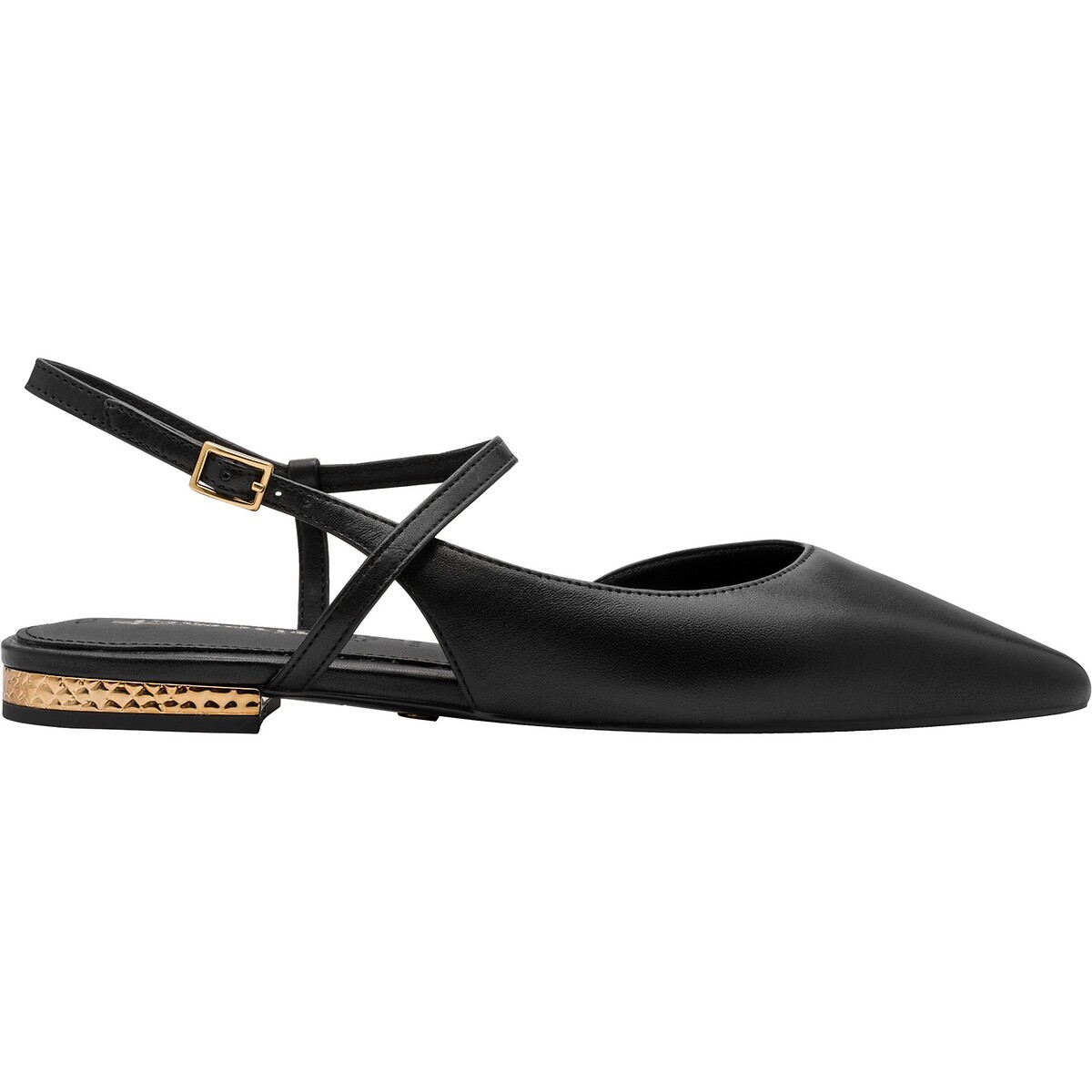Ballerines slingback pointues en cuir noir, TAMARIS