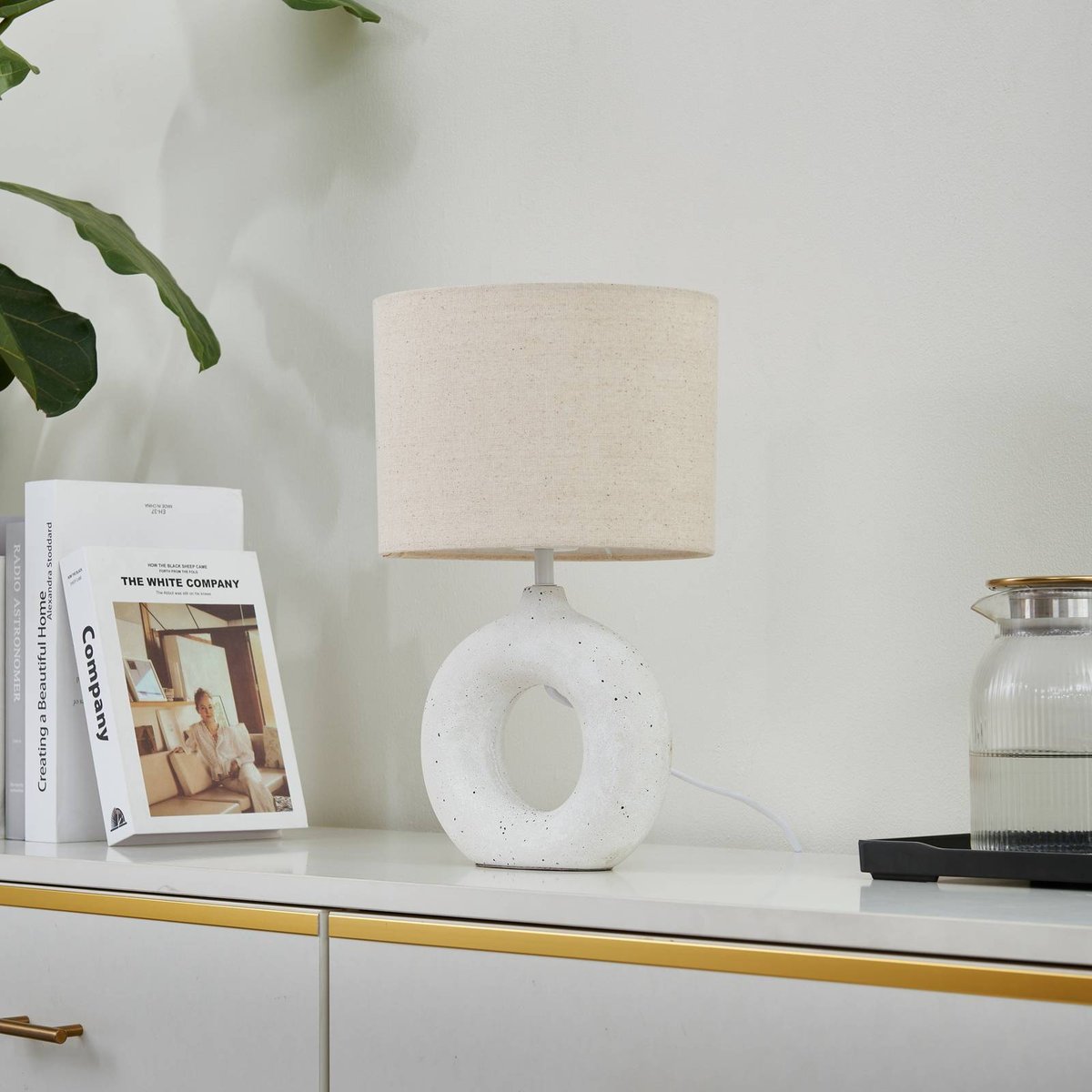 Lampe à poser en textile moderne, Kody beige, blanc, LINDBY