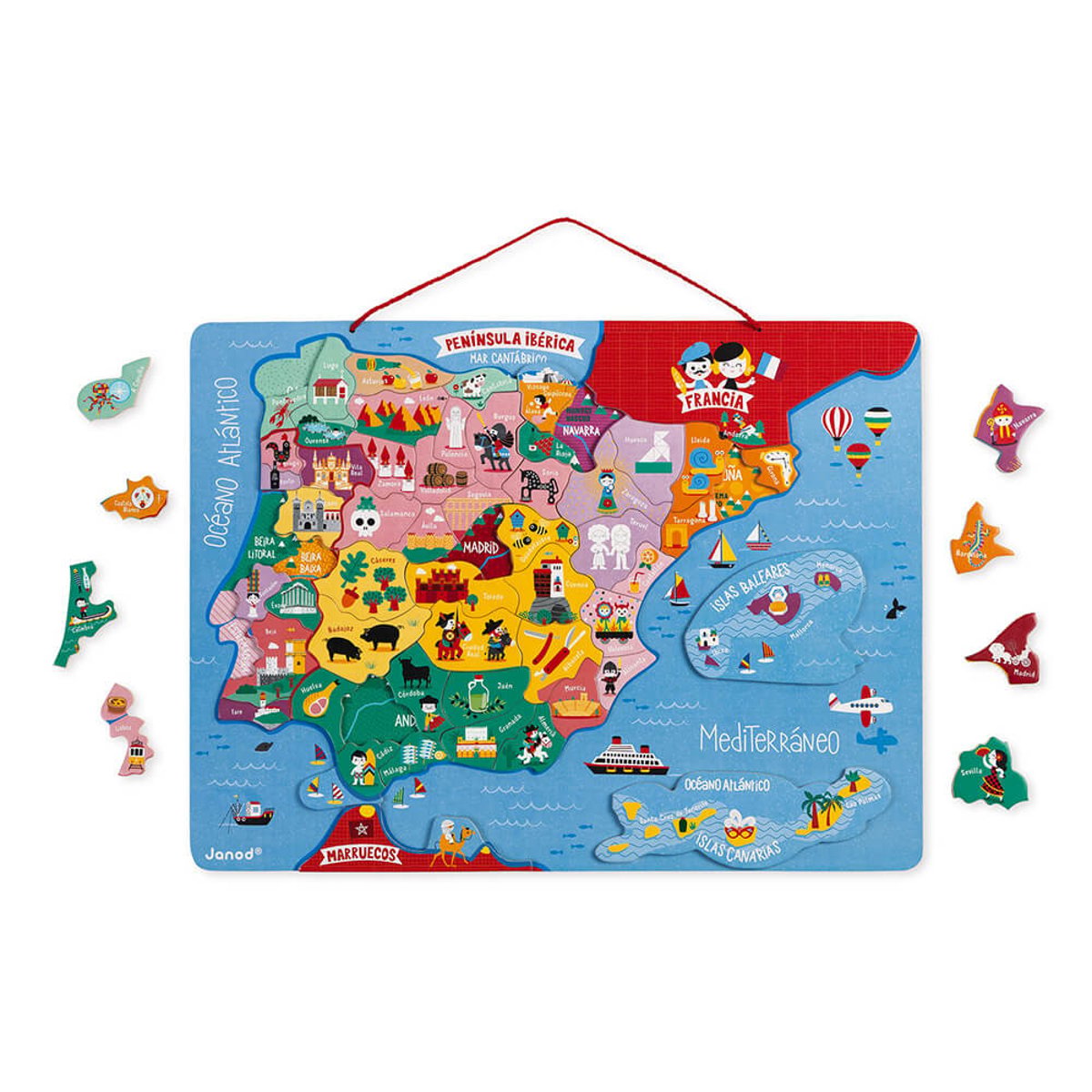 Puzzle carte Péninsule Ibérique magnétique bleu, JANOD