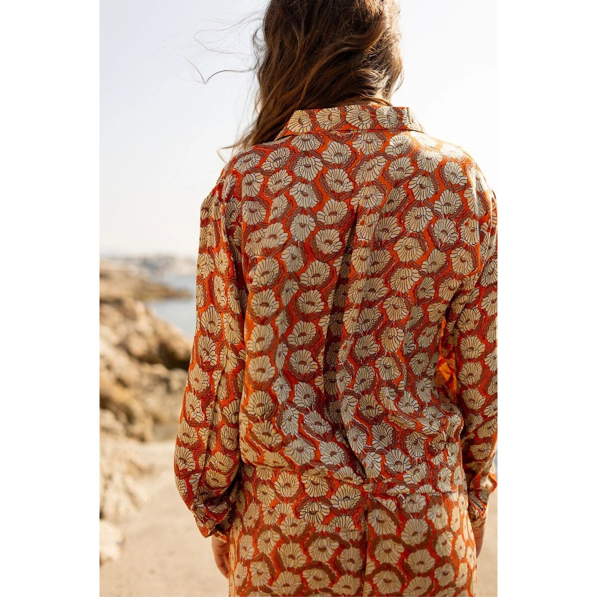 Blouse imprimée à col tailleur, BIJAYA imprimé orange, APACHES COLLECTIONS