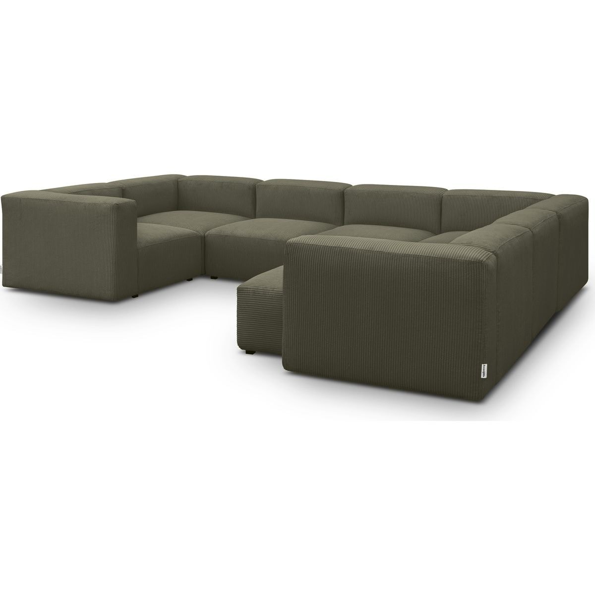 Canapé modulable panoramique 10 places avec méridienne à droite en velours côtelé - MODULO vert kaki, HOMIFAB