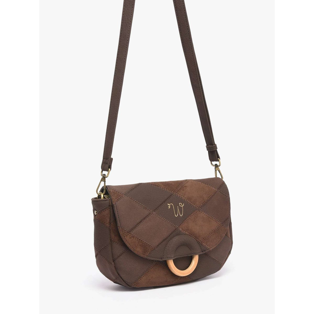 Sac bandoulière Neflier patchwork chocolate, WOOMEN
