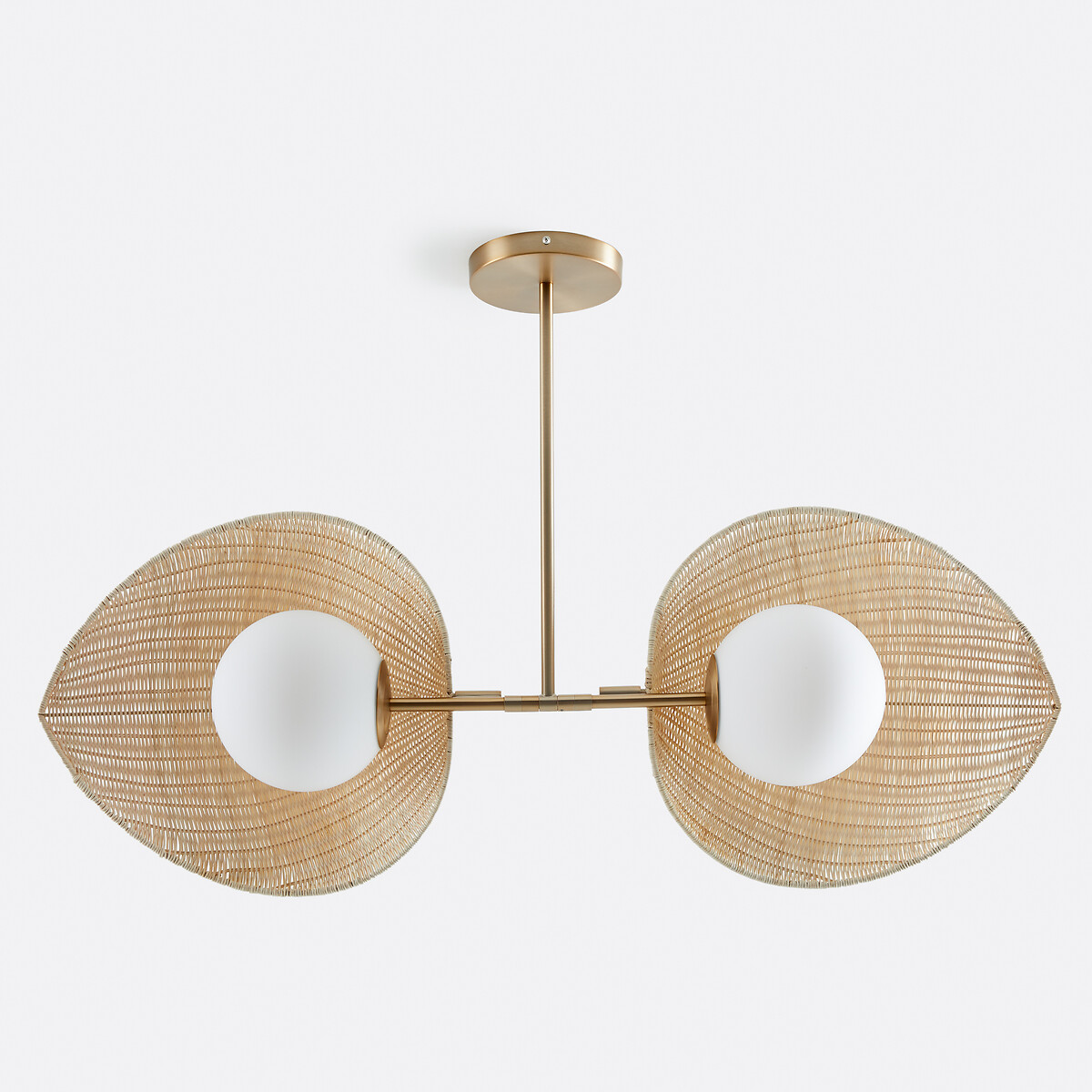Dubbele lamp, opaline, rotan en messing Javana naturel, LA REDOUTE INTERIEURS