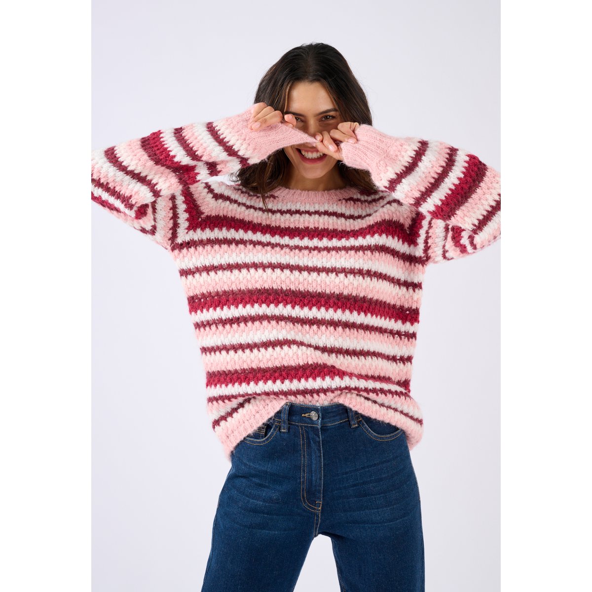 Pull manches ballon rayé rouge bordeaux rayé, DAMART