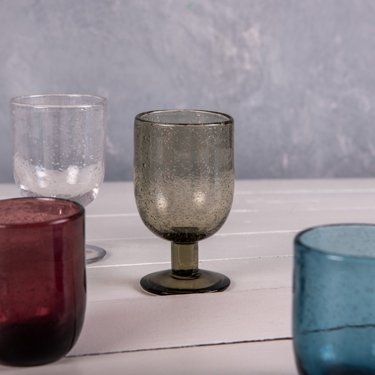 Verre à pied 28 cl Luberon bullé (lot de 6) gris, TABLE PASSION