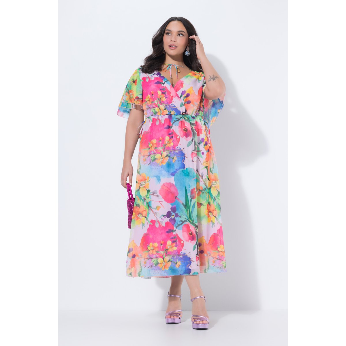 Robe maxi en mousseline rose tendre, ULLA POPKEN