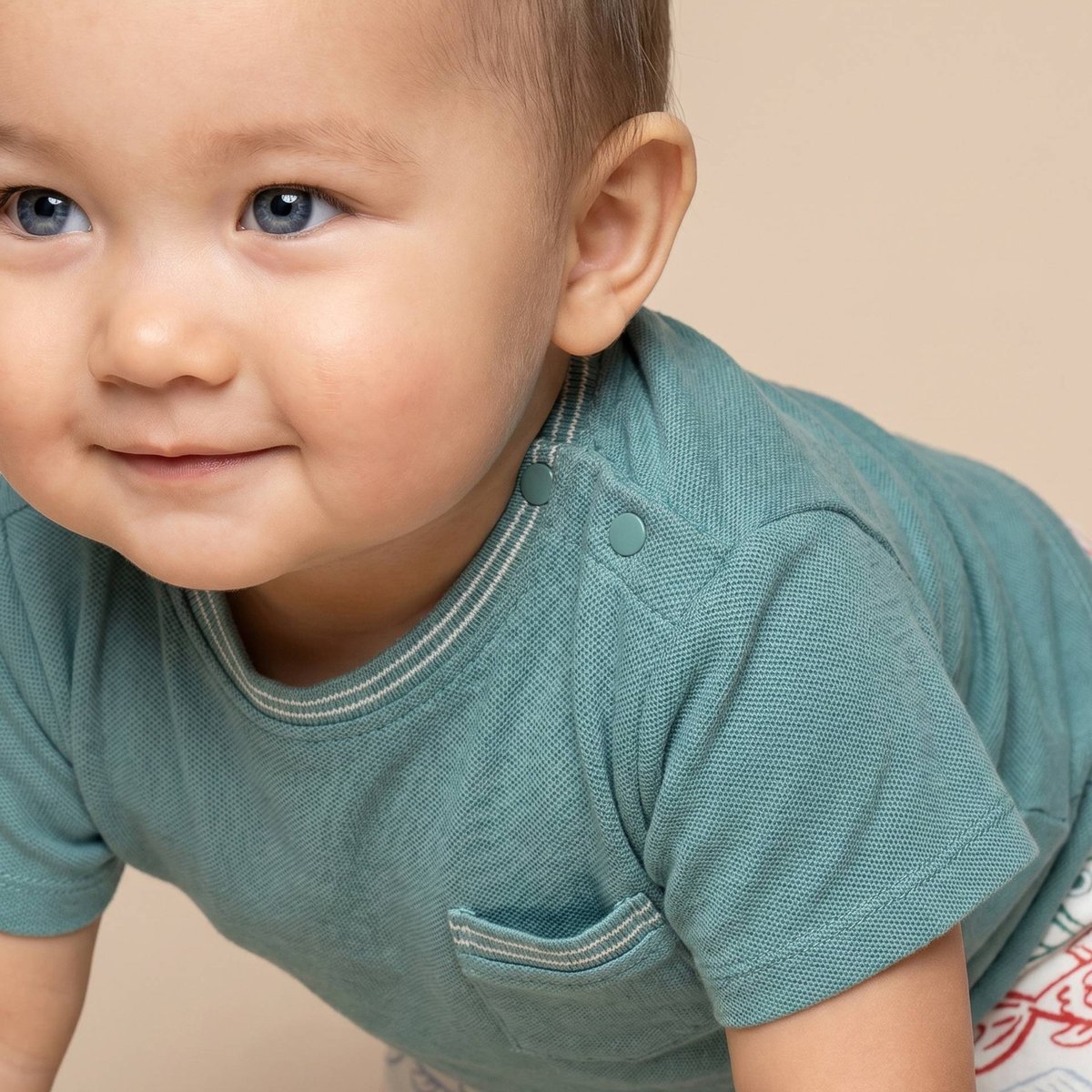 T-shirt manches courtes uni en piqué de coton BIO GOTS ecru, BOUT'CHOU
