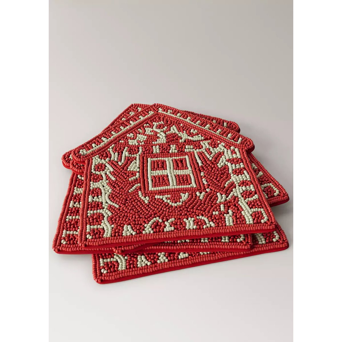Lot de 4 sous-verres en forme de maison avec perles rouge, MANGO HOME