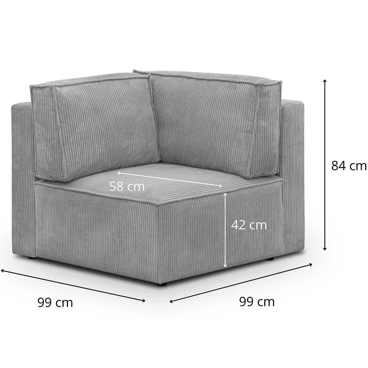 Canapé d'angle droit convertible 10 places en velours côtelé - HARPER MOD gris clair, HOMIFAB