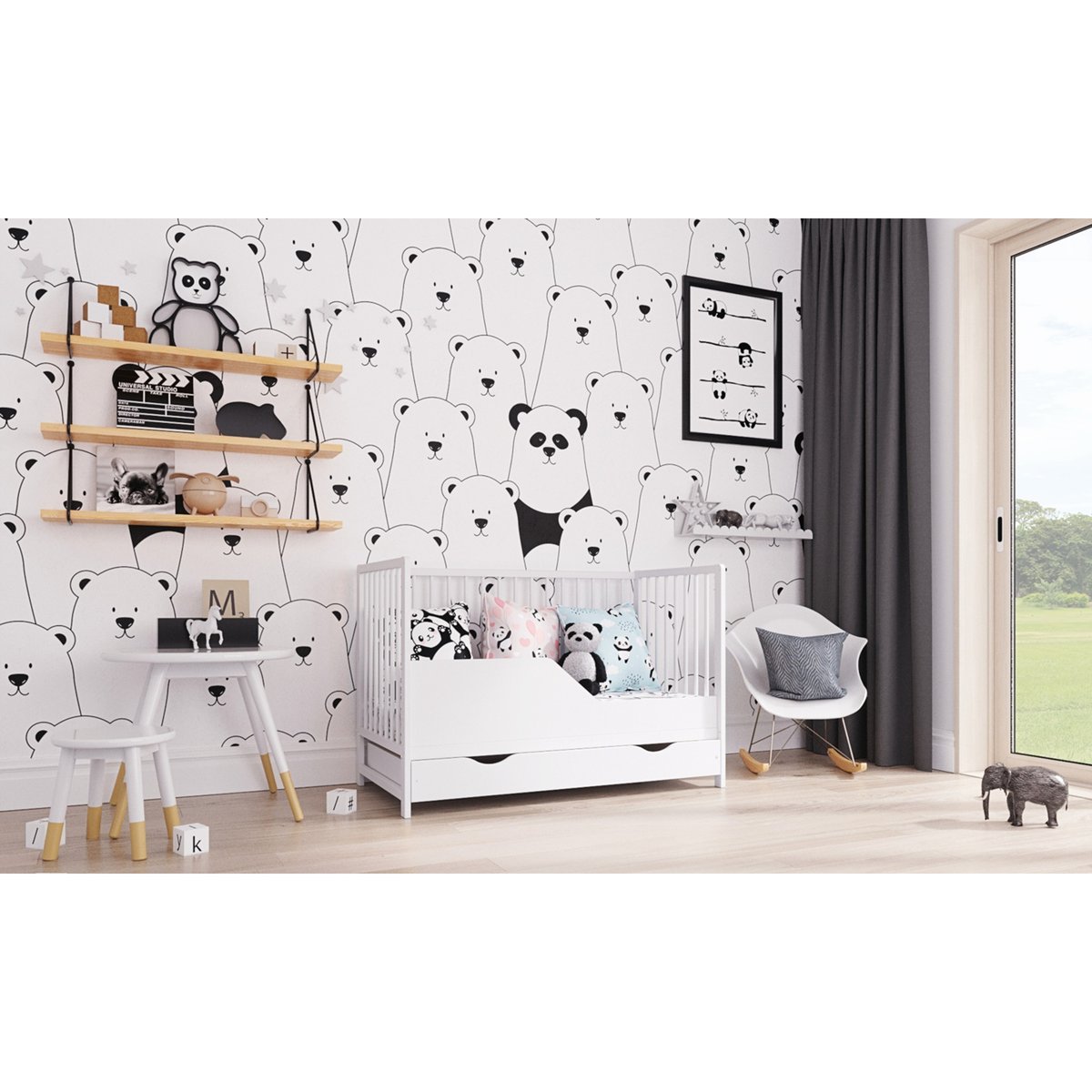 Lit bébé évolutif avec tiroir - ANNA - 120x60 cm - Anthracite blanc, PREMIERS MOMENTS