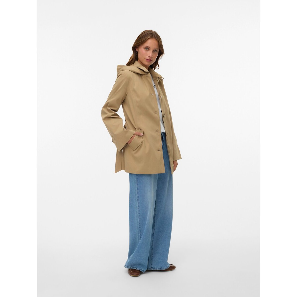 Manteau mi-long boutonné beige, VERO MODA
