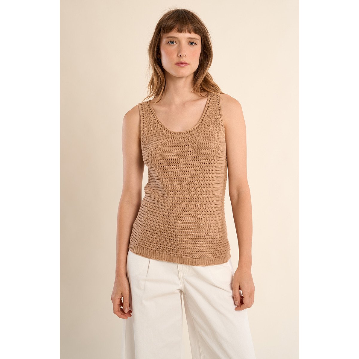 Débardeur en maille crochet beige, MOLLY BRACKEN