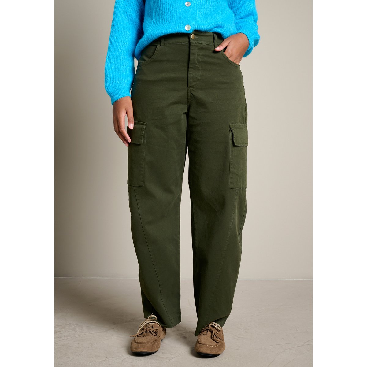 Pantalon cargo coupe ample khaki, LOLALIZA
