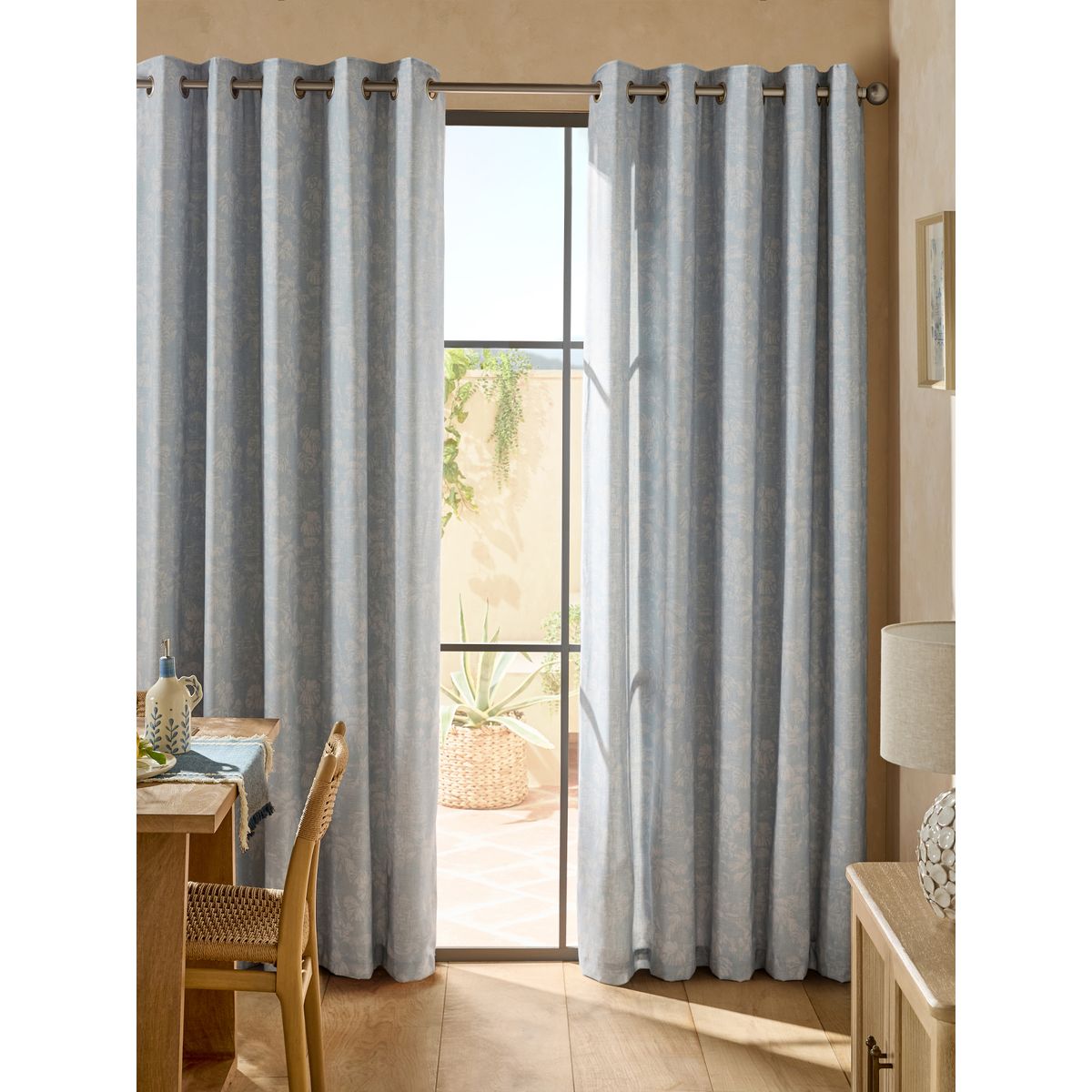 Rideaux doublés aspect lin à œillets et toile bleu, NEXT